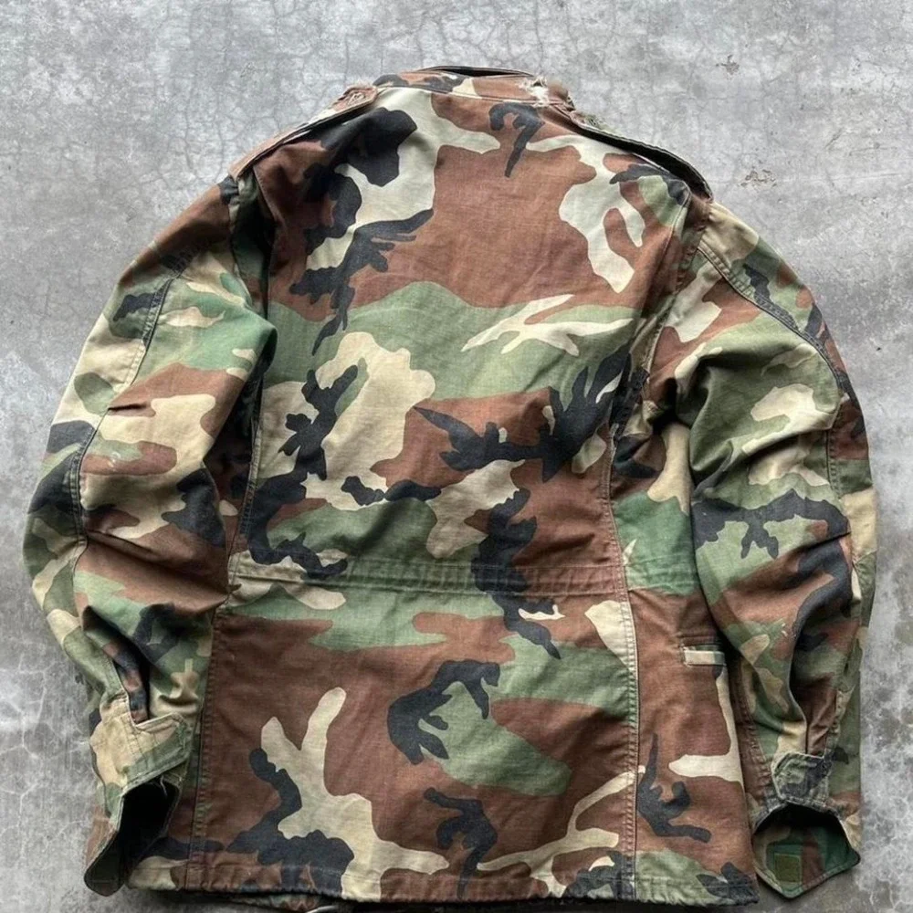 Vintage Military Jacket Men's Small M-65 Cold Weather Field jacket Woodland Camo